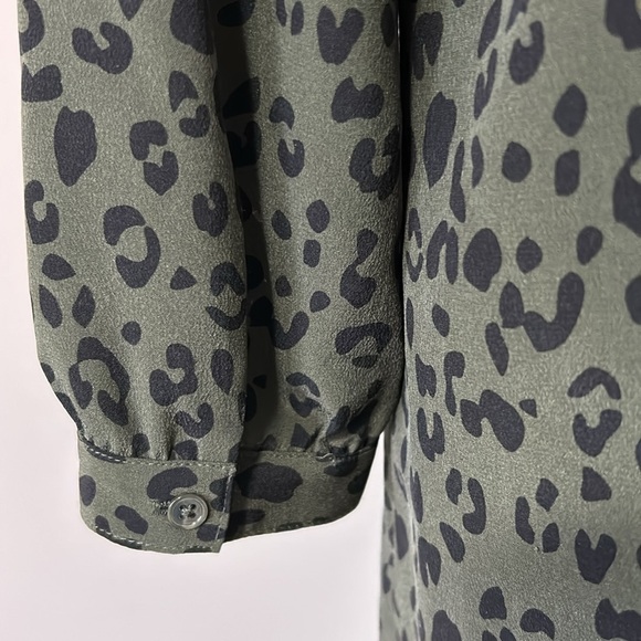 RAILS Haha Olive Cheetah Shirt Dress Drawstring Waist Blouson Silk Sz XS - Picture 9 of 12